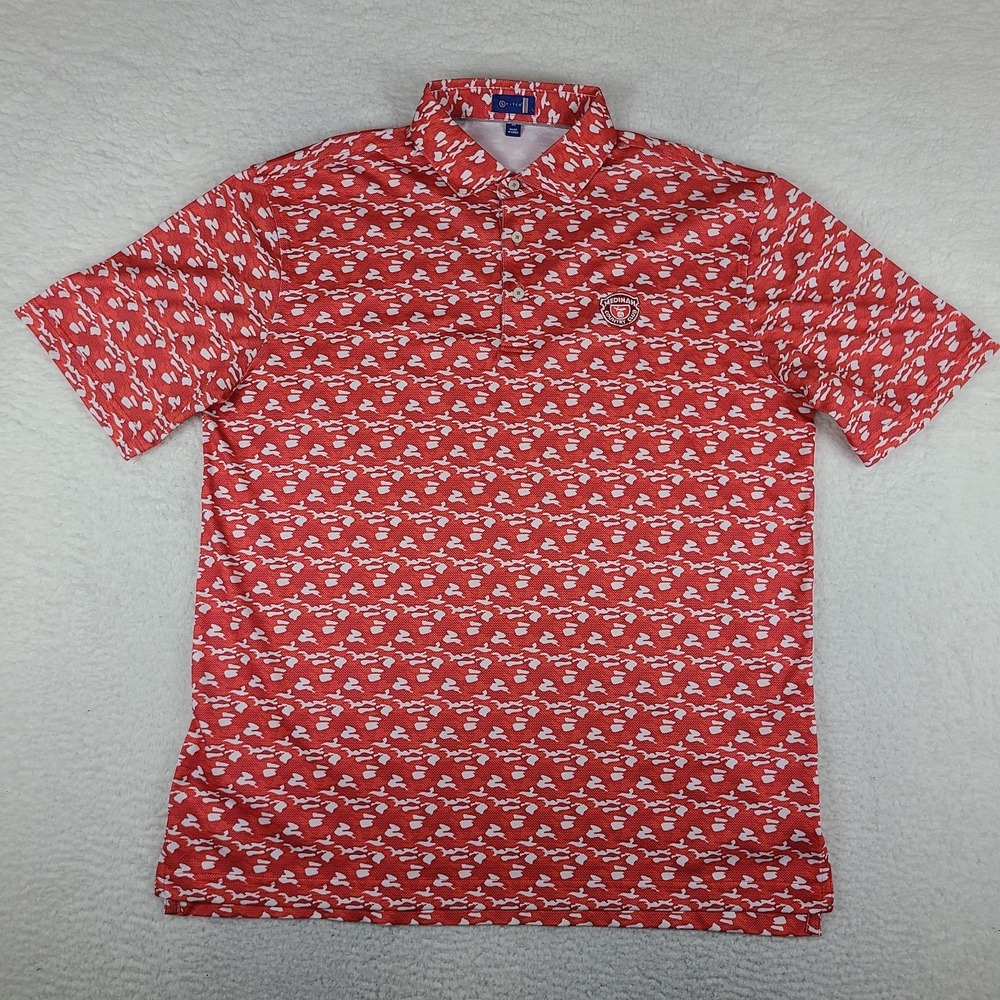 STITCH Polo Shirt Mens XL Red White Camo Performance Medinah Country Club